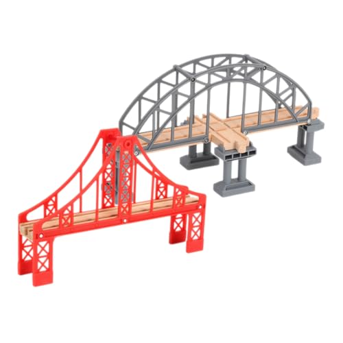 ifundom Zug Holzeisenbahn Set Brücke Große Rote Und Graue Kreuzbrücke Für Holzeisenbahn Zubehör Für Jahren Perfekte Ergänzung Für Zugstrecken Kinder von ifundom