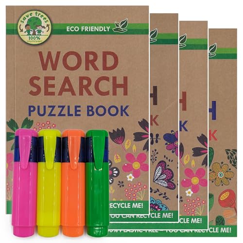 ihoot Umweltfreundliches Wortsuch-Bundle im A5-Format, Wortsuchbücher für Erwachsene und Jugendliche, 4 x plastikfreie Wortsuchbücher plus eine praktische Packung mit 4 Textmarkern, Denkaufgaben, 130+ ihoot Umweltfreundliches Wortsuch-Bundle im A5-Format, Wortsuchbücher für Erwachsene und Jugendliche, 4 x plastikfreie Wortsuchbücher plus eine praktische Packung mit 4 Textmarkern, Denkaufgaben, 130+ von ihoot