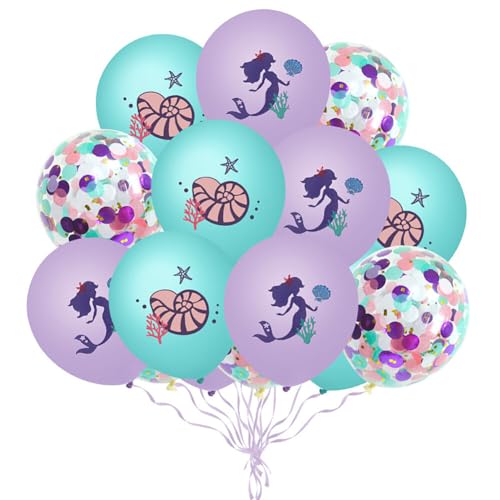 ihreesy 15 Stück Konfetti-Ballons mit, Muschel, Seestern, Luftblasen in lila Latex, perfekt für Geburtstag und Motto-Partys von ihreesy