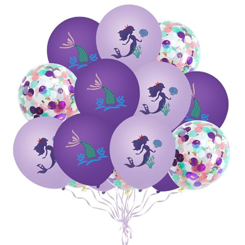 ihreesy 15 Stück Konfetti-Ballons mit, Muschel, Seestern, Luftblasen in lila Latex, perfekt für Geburtstag und Motto-Partys von ihreesy