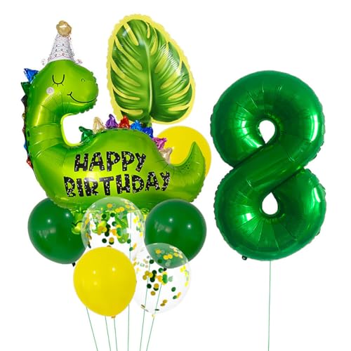 ihreesy Bubble Cartoon Dinosaur Folienballon-Set für Dschungel-Themen-Kinderparty, 32-Zoll grünes Blatt-Zahlenset von ihreesy