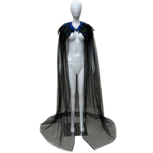 ihreesy Gothic Feder Achselzucken Schalkragen Halskette mit Umhang Schal,Damen Federumhang Kostüm Bühne Schalkragen Cape Federumhang Kostüm Bühne Schalkragen Cosplay Verkleidung,150cm Königsblau von ihreesy