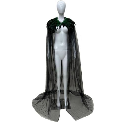 ihreesy Gothic Feder Achselzucken Schalkragen Halskette mit Umhang Schal,Damen Federumhang Kostüm Bühne Schalkragen Cape Schal Federumhang Kostüm Bühne Schalkragen Cosplay Verkleidung,180cm Grün von ihreesy