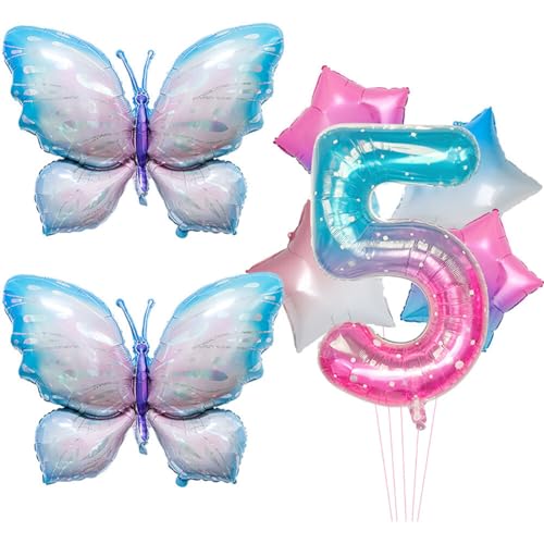 ihreesy Schwebende Mischfarbe Fantasie Blasenverlauf Schmetterling 40-Zoll Aluminiumfolienballonset für Cartoon-Tierförmige Geburtstagsdekoration von ihreesy