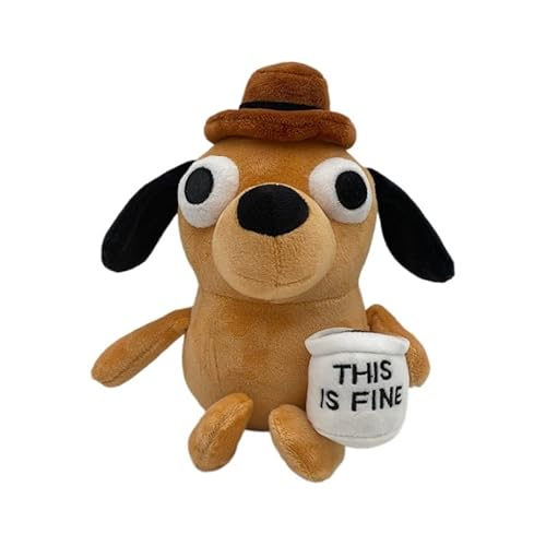 This is Fine Dog Meme Plush 25 cm, Funny Puppy Stuffed Animals Meme Doge in Hat with This is Fine Mug Plush Toy, Soft Office Pup Stuffed Doll w/Coffee Mug Gift for Friends von iiFi