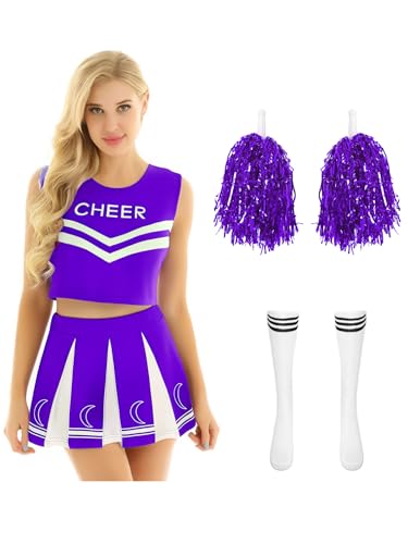 iiniim 4Pcs Damen Cheer Leader Kostüm Cheerleading Kleid Crop Tops + Rock Socken Pompoms Cheer Tanzkleid Halloween Fasching Karneval Kostüm Lila XL iiniim 4Pcs Damen Cheer Leader Kostüm Cheerleading Kleid Crop Tops + Rock Socken Pompoms Cheer Tanzkleid Halloween Fasching Karneval Kostüm Lila XL von iiniim