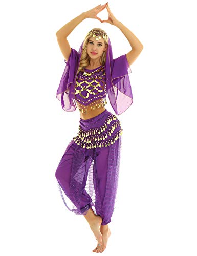 iiniim Bauchtanz Kostüm Damen Orientalische Indische Bauchtänzerin Verkleidung Halloween Fasching Karneval Party Tanzkleidung A Lila Einheitsgröße von iiniim