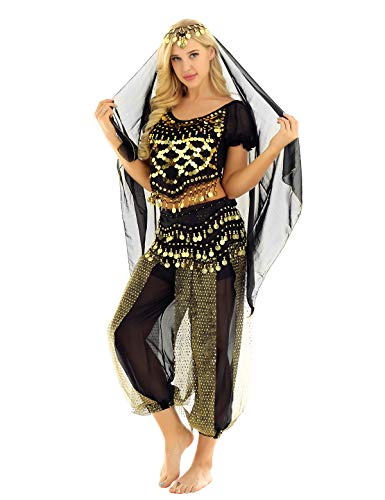 iiniim Bauchtanz Kostüm Damen Orientalische Indische Bauchtänzerin Verkleidung Halloween Fasching Karneval Party Tanzkleidung A Schwarz Einheitsgröße von iiniim