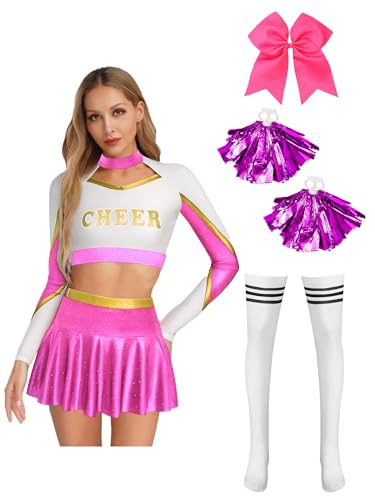 iiniim 5tlg.Damen Cheer Leader Kostüm Cheerleading Uniform Langarm Crop Tops mit Minirock Pompoms Cheerleading Tanzkleid Für Halloween Karneval Fasching Dunkel Rosa XXL iiniim 5tlg.Damen Cheer Leader Kostüm Cheerleading Uniform Langarm Crop Tops mit Minirock Pompoms Cheerleading Tanzkleid Für Halloween Karneval Fasching Dunkel Rosa XXL von iiniim