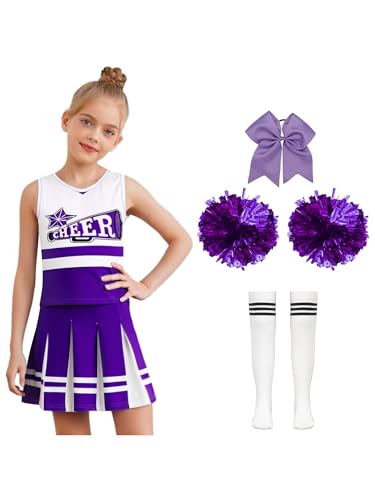 iiniim 5tlg.Mädchen Cheer Leader Kostüm Cheerleading Uniform Ärmellos Cheer Kleid mit Pompoms Socken Haarband Halloween Karneval Fasching Lila Weiß 122-128 iiniim 5tlg.Mädchen Cheer Leader Kostüm Cheerleading Uniform Ärmellos Cheer Kleid mit Pompoms Socken Haarband Halloween Karneval Fasching Lila Weiß 122-128 von iiniim