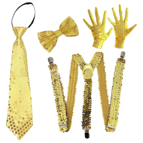 iiniim 70er Jahre Disco Glitzernder Pailletten Fedora Hut Mit Vorgebundenem Krawattenhandschuh Für Jazz Dance Funky Kostümparty Typ A Gold 4 Stück Einheitsgröße iiniim 70er Jahre Disco Glitzernder Pailletten Fedora Hut Mit Vorgebundenem Krawattenhandschuh Für Jazz Dance Funky Kostümparty Typ A Gold 4 Stück Einheitsgröße von iiniim