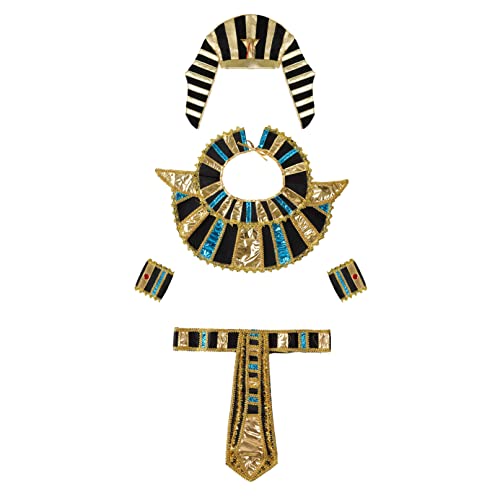 iiniim Ägyptischer Pharao Königin Kostüm Set Pharao Hut mit Gürtel Halskragen Armmanschetten Zepter Cosplay Performance Fasching Pharaonen-Kostüm Zubehör Farbig One Size von iiniim
