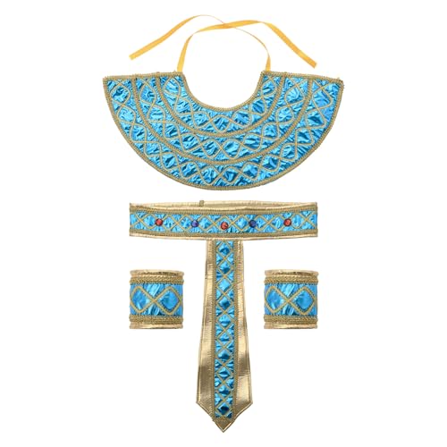 iiniim Ägyptischer Pharao Königin Kostüm Set Pharao Hut mit Gürtel Halskragen Armmanschetten Zepter Cosplay Performance Fasching Pharaonen-Kostüm Zubehör Gold&Blau B One Size von iiniim