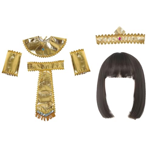 iiniim Ägyptischer Pharao Königin Kostüm Set Pharao Hut mit Gürtel Halskragen Armmanschetten Zepter Cosplay Performance Fasching Pharaonen-Kostüm Zubehör Typ B Dunkelbraun One Size von iiniim