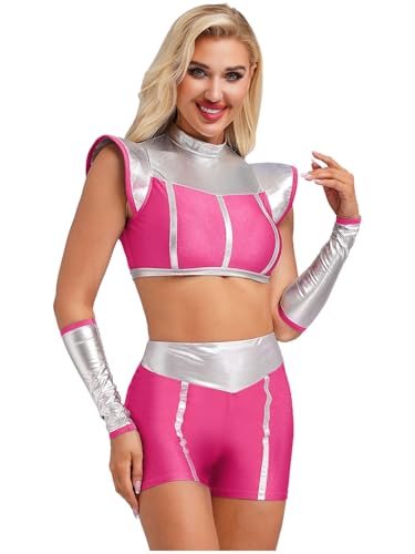 iiniim Alien Kostüm Damen Space Girl Kostüm Metallic Crop Tops+ Shorts + Armstulpen Weltall Astronaut Kostüm Karneval Fasching Kostüm Dunkel Rosa XXL iiniim Alien Kostüm Damen Space Girl Kostüm Metallic Crop Tops+ Shorts + Armstulpen Weltall Astronaut Kostüm Karneval Fasching Kostüm Dunkel Rosa XXL von iiniim