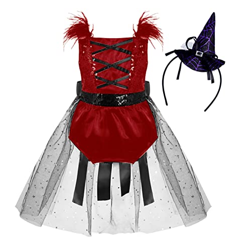 iiniim Baby Mädchen Hexenkostüm Hexe Kleid Halloween Kürbis Kostüm Horror Geist Kostüm Cosplay Karneval Faschingskostüm A Rot 86-92 von iiniim