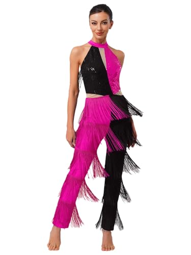 iiniim Damen Ärmelloses Jazz Kostüm Fließende Quasten Overall Kontrast Farbe Franzeng Jumpsuit Tango Cha Cha Samba Tanz Party Kleid Knalliges Pink M iiniim Damen Ärmelloses Jazz Kostüm Fließende Quasten Overall Kontrast Farbe Franzeng Jumpsuit Tango Cha Cha Samba Tanz Party Kleid Knalliges Pink M von iiniim