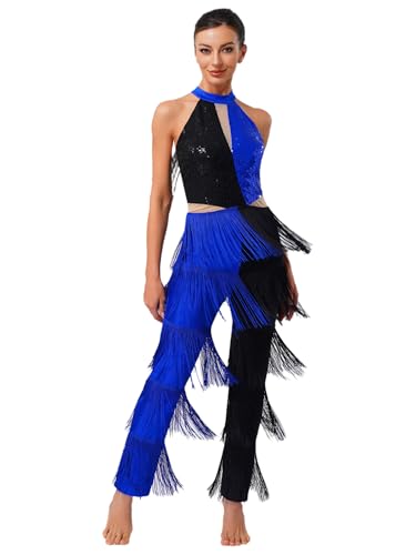 iiniim Damen Ärmelloses Jazz Kostüm Fließende Quasten Overall Kontrast Farbe Franzeng Jumpsuit Tango Cha Cha Samba Tanz Party Kleid Königsblau XXL iiniim Damen Ärmelloses Jazz Kostüm Fließende Quasten Overall Kontrast Farbe Franzeng Jumpsuit Tango Cha Cha Samba Tanz Party Kleid Königsblau XXL von iiniim