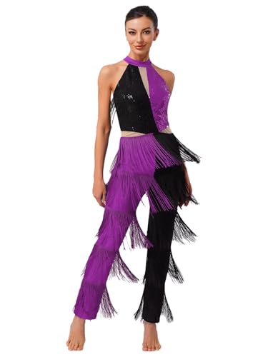 iiniim Damen Ärmelloses Jazz Kostüm Fließende Quasten Overall Kontrast Farbe Franzeng Jumpsuit Tango Cha Cha Samba Tanz Party Kleid Lila XXL iiniim Damen Ärmelloses Jazz Kostüm Fließende Quasten Overall Kontrast Farbe Franzeng Jumpsuit Tango Cha Cha Samba Tanz Party Kleid Lila XXL von iiniim