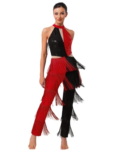 iiniim Damen Ärmelloses Jazz Kostüm Fließende Quasten Overall Kontrast Farbe Franzeng Jumpsuit Tango Cha Cha Samba Tanz Party Kleid Rot XXL iiniim Damen Ärmelloses Jazz Kostüm Fließende Quasten Overall Kontrast Farbe Franzeng Jumpsuit Tango Cha Cha Samba Tanz Party Kleid Rot XXL von iiniim