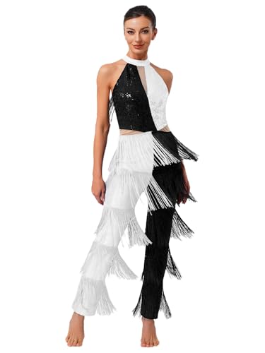 iiniim Damen Ärmelloses Jazz Kostüm Fließende Quasten Overall Kontrast Farbe Franzeng Jumpsuit Tango Cha Cha Samba Tanz Party Kleid Weiß XL iiniim Damen Ärmelloses Jazz Kostüm Fließende Quasten Overall Kontrast Farbe Franzeng Jumpsuit Tango Cha Cha Samba Tanz Party Kleid Weiß XL von iiniim