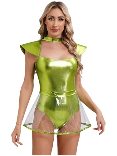 iiniim Damen Alien Kostüm Glänzend Metallic Kleid mit Transparent PVC Rock Space Girl Kleid Weltall Astronauten Kostüm Halloween Karneval Faschingskostüme Leuchtendes Grün 3XL iiniim Damen Alien Kostüm Glänzend Metallic Kleid mit Transparent PVC Rock Space Girl Kleid Weltall Astronauten Kostüm Halloween Karneval Faschingskostüme Leuchtendes Grün 3XL von iiniim