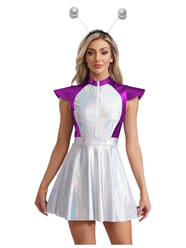 iiniim Damen Alien Kostüm Space Girl Kleid mit Haarreif Weltall Astronauten Kostüm Glänzend Metallic Kleid Festkleid Partykleid Karneval Faschingskostüme Lila XL iiniim Damen Alien Kostüm Space Girl Kleid mit Haarreif Weltall Astronauten Kostüm Glänzend Metallic Kleid Festkleid Partykleid Karneval Faschingskostüme Lila XL von iiniim