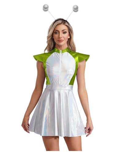 iiniim Damen Alien Kostüm Space Girl Kleid mit Haarreif Weltall Astronauten Kostüm Glänzend Metallic Kleid Festkleid Partykleid Karneval Faschingskostüme Silbergrün XXL iiniim Damen Alien Kostüm Space Girl Kleid mit Haarreif Weltall Astronauten Kostüm Glänzend Metallic Kleid Festkleid Partykleid Karneval Faschingskostüme Silbergrün XXL von iiniim