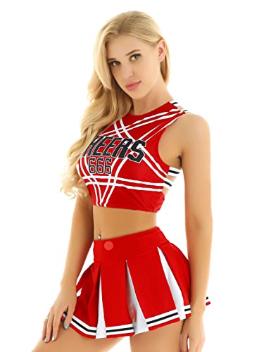iiniim Damen Cheer Leader Kostüm Cheerleading Uniform Crop Tops mit Faltenrock Schulmädchen Kostüm Cosplay Halloween Fasching Karneval Kostüm S-XXL Rot XXL iiniim Damen Cheer Leader Kostüm Cheerleading Uniform Crop Tops mit Faltenrock Schulmädchen Kostüm Cosplay Halloween Fasching Karneval Kostüm S-XXL Rot XXL von iiniim