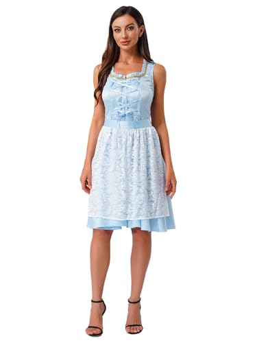 iiniim Damen Deutsche Oktoberfest Tracht Dirndl Kleid Halloween Dienstmädchen Outfit Für Bierfest Himmelblau XL von iiniim