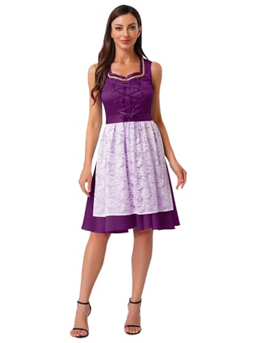 iiniim Damen Deutsche Oktoberfest Tracht Dirndl Kleid Halloween Dienstmädchen Outfit Für Bierfest Lila XL von iiniim