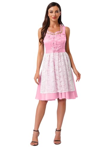 iiniim Damen Deutsche Oktoberfest Tracht Dirndl Kleid Halloween Dienstmädchen Outfit Für Bierfest Rosa L von iiniim