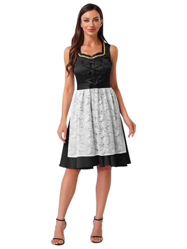 iiniim Damen Deutsche Oktoberfest Tracht Dirndl Kleid Halloween Dienstmädchen Outfit Für Bierfest Schwarz 3XL von iiniim