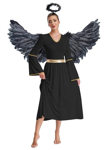 iiniim Damen Engelskostüm Engel Kleid Weihnachtsengel Kleid mit Engelsflügel Heiligenschein Griechische Göttin Kostüm Halloween Karneval Fasching Partykleid Schwarz L iiniim Damen Engelskostüm Engel Kleid Weihnachtsengel Kleid mit Engelsflügel Heiligenschein Griechische Göttin Kostüm Halloween Karneval Fasching Partykleid Schwarz L von iiniim