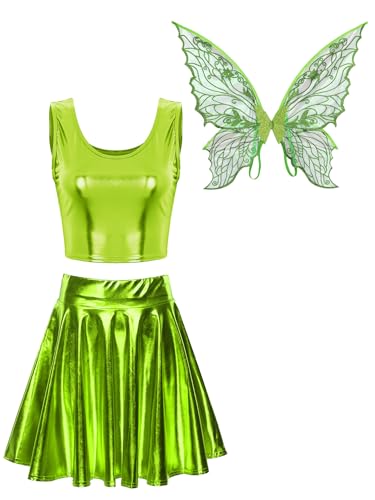 iiniim Damen Feen Kostüm Waldelfen Kostüm Feenkleid mit Schmetterlingsflügel Metallic Crop Tops + Minirock Faltenrock Karneval Fasching Kostüm Leuchtendes Grün L iiniim Damen Feen Kostüm Waldelfen Kostüm Feenkleid mit Schmetterlingsflügel Metallic Crop Tops + Minirock Faltenrock Karneval Fasching Kostüm Leuchtendes Grün L von iiniim