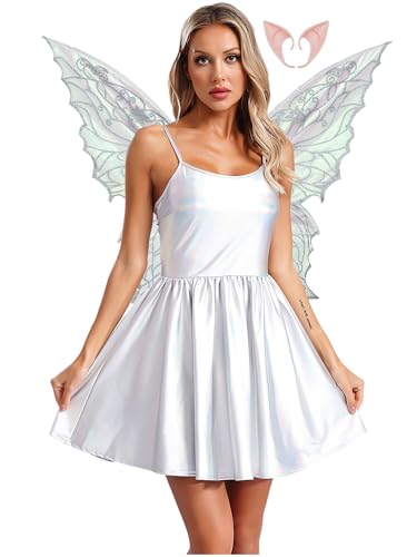 iiniim Damen Feenkostüm Feenkleid Metallic Elfenkleid Holographic Skaterkleid Partykleid mit Schmetterlings Feenflügel Elfenohren Karneval Fasching Kostüm Silber XXL iiniim Damen Feenkostüm Feenkleid Metallic Elfenkleid Holographic Skaterkleid Partykleid mit Schmetterlings Feenflügel Elfenohren Karneval Fasching Kostüm Silber XXL von iiniim