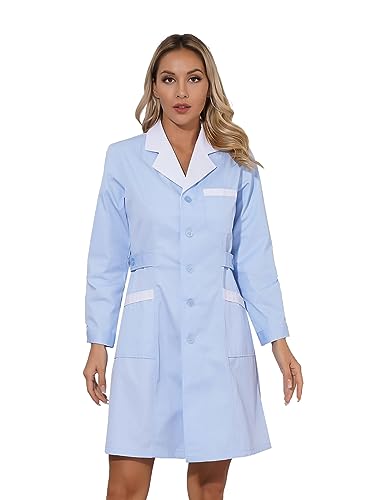 iiniim Damen Krankenschwester Kostüm Doktor Arzt Kostüm Uniform Kleid Medizin Arztkittel Laborkittel Mantel Berufsbekleidung S-XXL A Blau M von iiniim