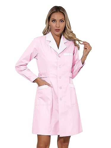 iiniim Damen Krankenschwester Kostüm Doktor Arzt Kostüm Uniform Kleid Medizin Arztkittel Laborkittel Mantel Berufsbekleidung S-XXL A Rosa XL von iiniim