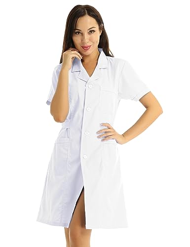 iiniim Damen Krankenschwester Kostüm Doktor Arzt Kostüm Uniform Kleid Medizin Arztkittel Laborkittel Mantel Berufsbekleidung S-XXL C Weiß L von iiniim
