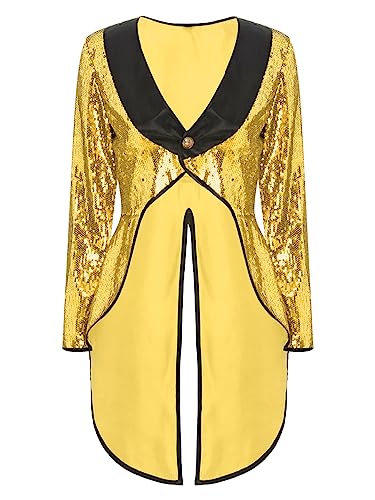 iiniim Damen Zirkus Kostüm Pailletten Frack Jacke Blazer Mantel Ringmaster Uniform Zirkusdirektor Kostüm Halloween Weihnachten Karneval Fasching Gold M von iiniim