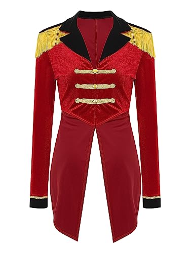 iiniim Damen Zirkus Kostüm Samt Frack Jacke Blazer Mantel Ringmaster Uniform Halloween Kostüm Weihnachten Karneval Show Tanzkostüm Rot L von iiniim