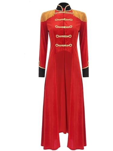 iiniim Damen Zirkus Kostüm Samt Gothic Frack Jacke Blazer Mantel Zirkusdirektor Uniform Halloween Weihnachten Karneval Fasching Kostüm Rot S von iiniim