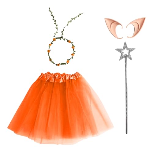 iiniim Erwachsene Tutu Tüll Röcke Kostüme Blumengirlande Elfenohren Und Sternstab Für Halloween Motto Party Orange Einheitsgröße von iiniim
