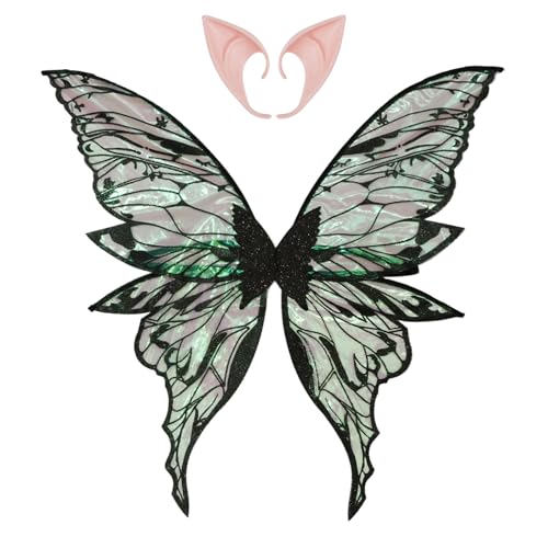 iiniim Fairy Flügel für Frauen Mädchen, Gold Stempel Schmetterling Elf Flügel mit Elf Ohren für Dress Up Party Schwarz One Size iiniim Fairy Flügel für Frauen Mädchen, Gold Stempel Schmetterling Elf Flügel mit Elf Ohren für Dress Up Party Schwarz One Size von iiniim