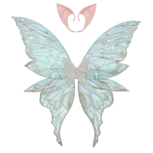 iiniim Fairy Flügel für Frauen Mädchen, Gold Stempel Schmetterling Elf Flügel mit Elf Ohren für Dress Up Party Silber One Size von iiniim