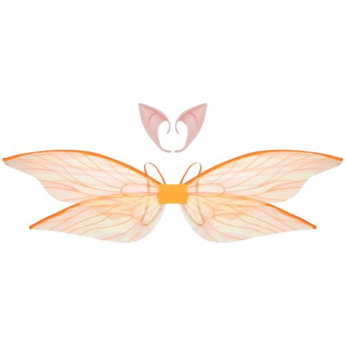 iiniim Frauen Blumenfee Funkelnde Libellenflügel Mit Elfenohren Für Maskeradenparty Orange Einheitsgröße von iiniim
