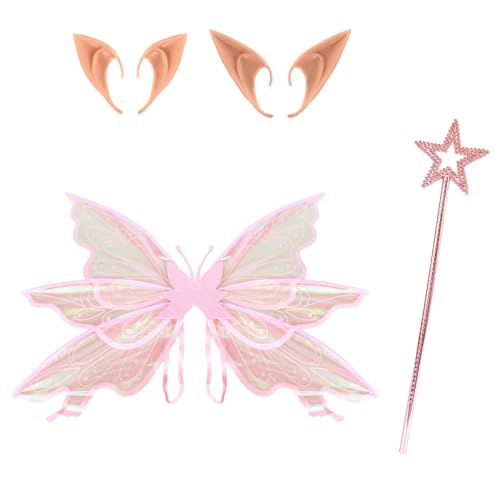 iiniim Funkelnde, durchsichtige Schmetterlingsflügel und Elfenohren mit Feenzauberstab für Halloween-Themenpartys und Cosplay Rosa Einheitsgröße iiniim Funkelnde, durchsichtige Schmetterlingsflügel und Elfenohren mit Feenzauberstab für Halloween-Themenpartys und Cosplay Rosa Einheitsgröße von iiniim