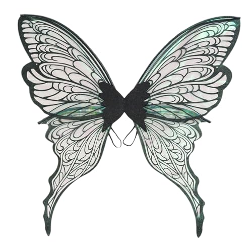 iiniim Funkelnde transparente Schmetterlingsflügel Blumenkrone und Elfenohren Feenzauberstab für Halloween-Themenpartys Schwarz Einheitsgröße von iiniim