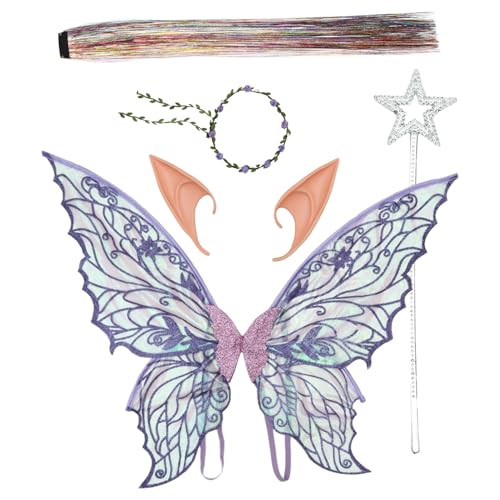 iiniim Glitzernde Schmetterlingsflügel Blumengirlande Elfenohren Und Haarglitzer Sternenzauberstab Für Mottoparty Lila Einheitsgröße iiniim Glitzernde Schmetterlingsflügel Blumengirlande Elfenohren Und Haarglitzer Sternenzauberstab Für Mottoparty Lila Einheitsgröße von iiniim