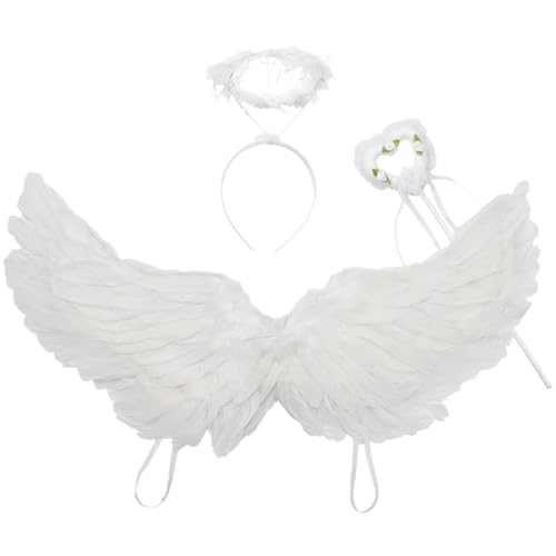 iiniim Halloween Engelsflügel mit Heiligenschein Herzförmig Feenstab Set Weihnachten Engel Cosplay Valentinstag Cupid Cosplay Weiß M One Size von iiniim